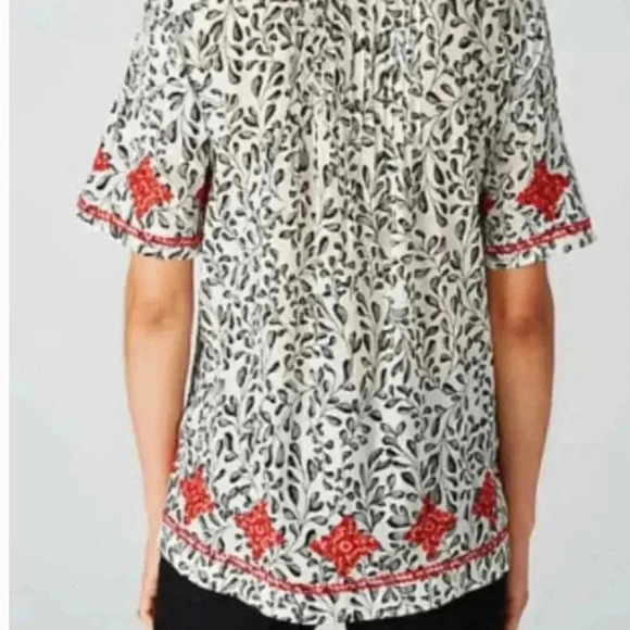 J. Jill Boho Pintucked Sketched Fern Peasant Top - Picture 2 of 7